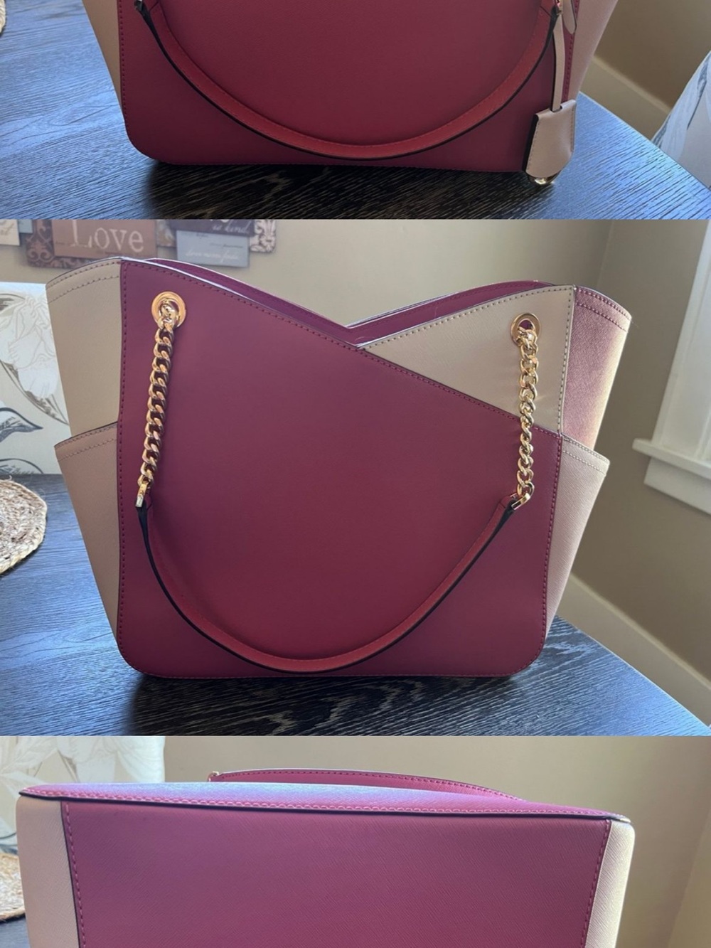 Michael Kors Two-Tone Pink and Cream Chain-Handle Tote